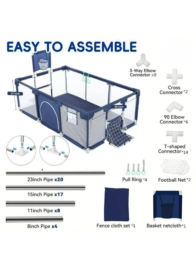 Rectangular Baby Playpen with Soccer Goal & Hoop Bundle - Includes 50 Colorful Pit Balls - Large Safety Play Yard (180x120cm) - Image 3